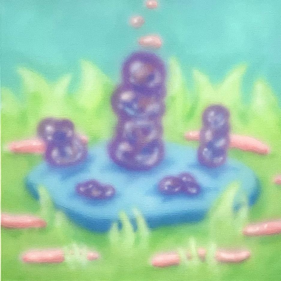 盧欣妤_《草地上的粉色小蟲和藍色軟墊和紫色球球》