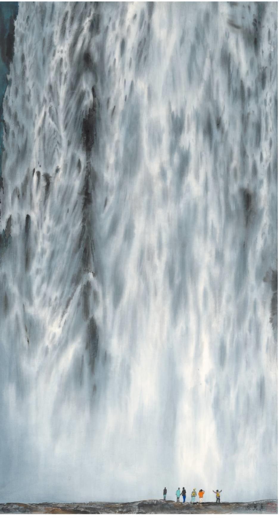 陳麗真擅長描繪山水、雲濤與瀑布景致