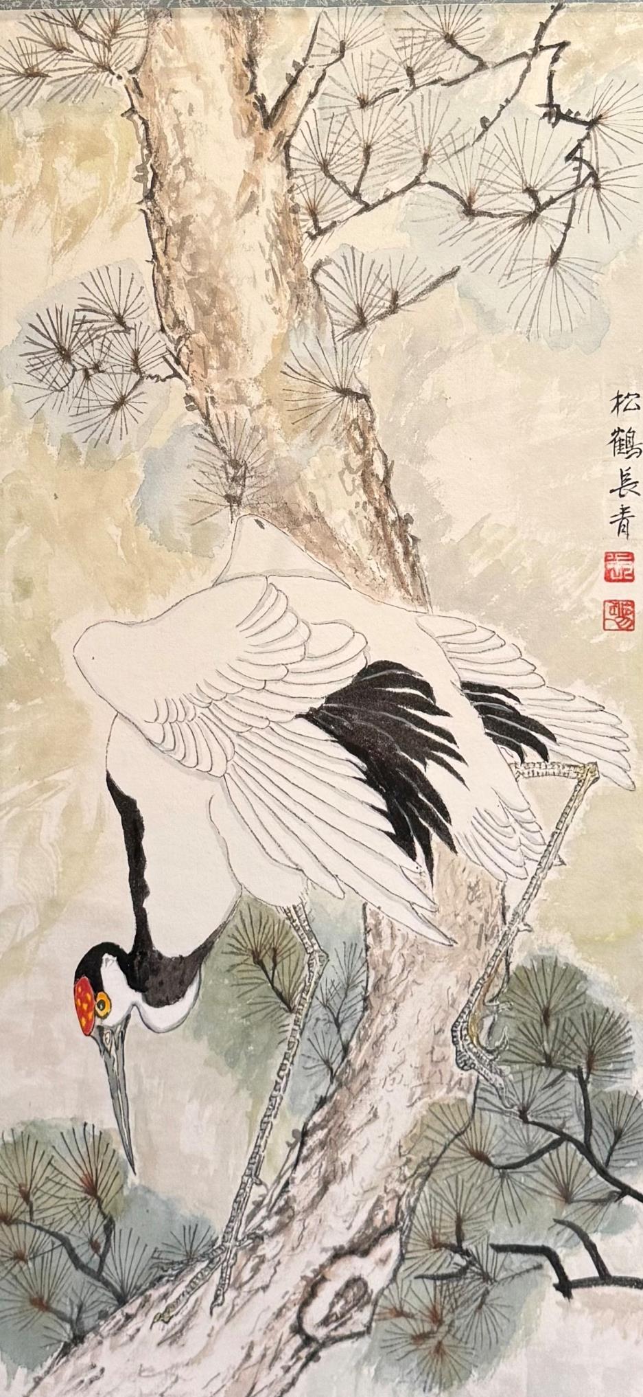 澄懷畫會 水墨釉彩繽紛展_代表性作品《松鶴長青》
