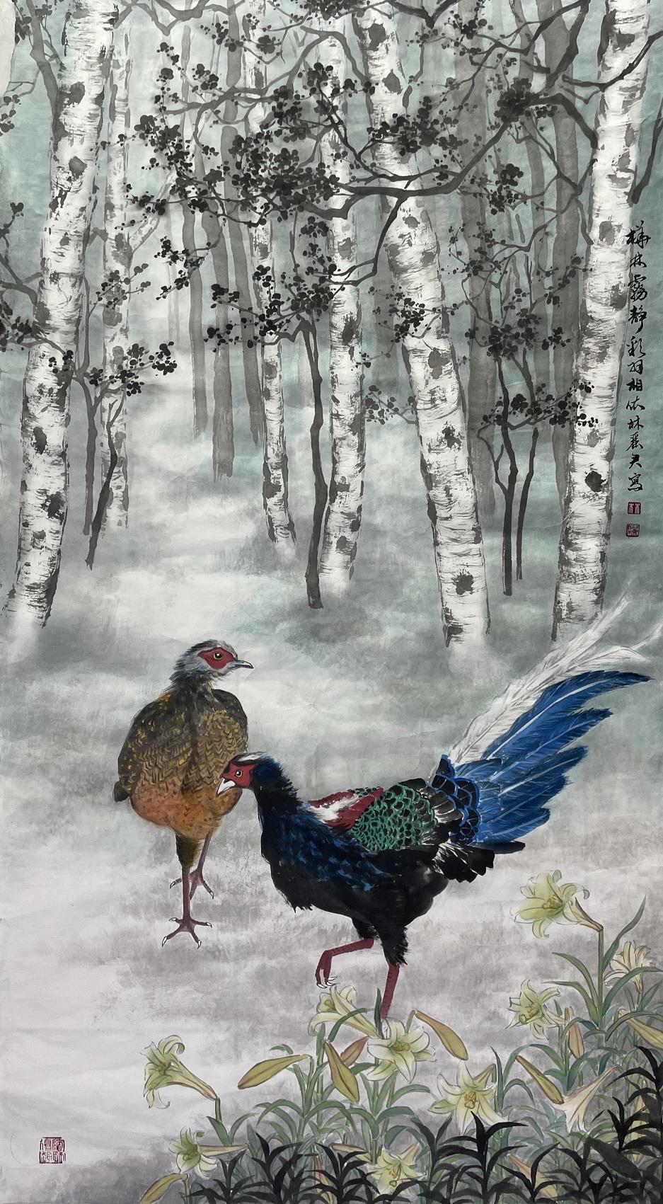 隨心畫會會員聯展作品《藍腹鷴》