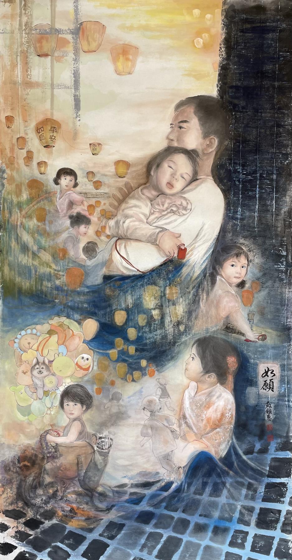 童心未泯家庭親情非常可貴天燈祈福