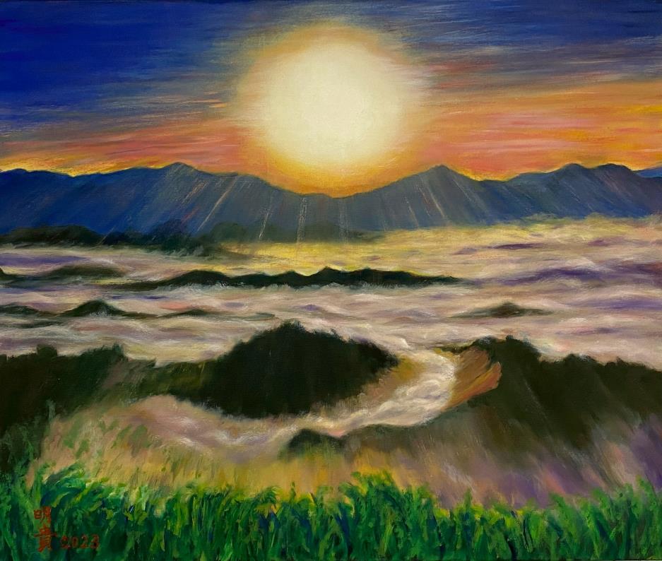 青溪長流‧115年全國新文藝學會聯展作品-張明貴《 台南二寮日出》