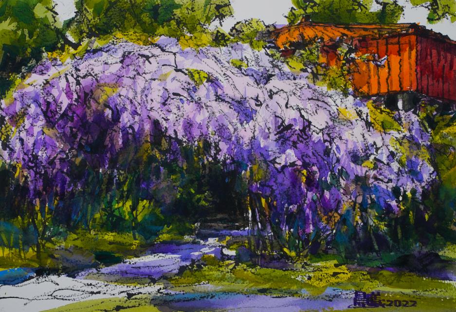 青溪長流‧115年全國新文藝學會聯展作品-王菁華《 紫藤花》