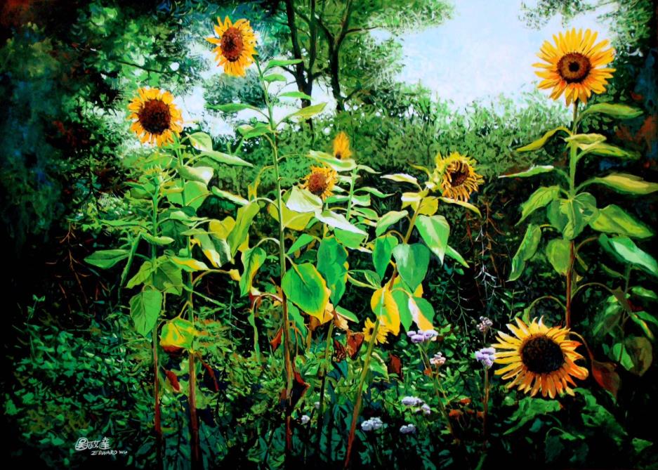 青溪長流‧115年全國新文藝學會聯展作品-吳政達《花系列向日葵》