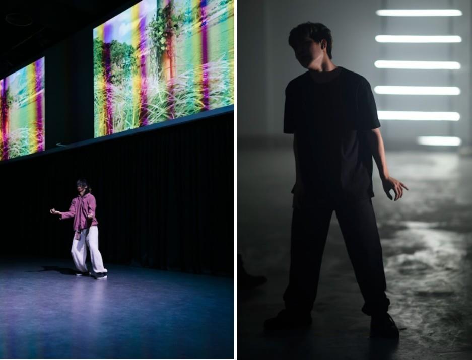 兩段神話、兩種語言，一場跨越 AI生成 × 互動影像 × 肢體表演 的冒險。本次演出由上半場《錯位演化》與下半場《海洋與石頭商人》共同構成，以「演化、記憶、神話」為核心，展開人機與自然的多重對話。