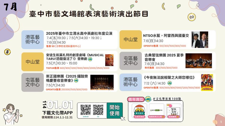 屯區藝文中心-演藝廳：7/5(六)14:30｜崇正國樂團《2025鑼鼓齊鳴慶豐收音樂會》