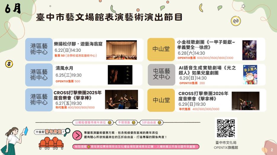 6月_臺中市藝文場館表演藝術演出節目，將有許多精彩的表演藝術節目