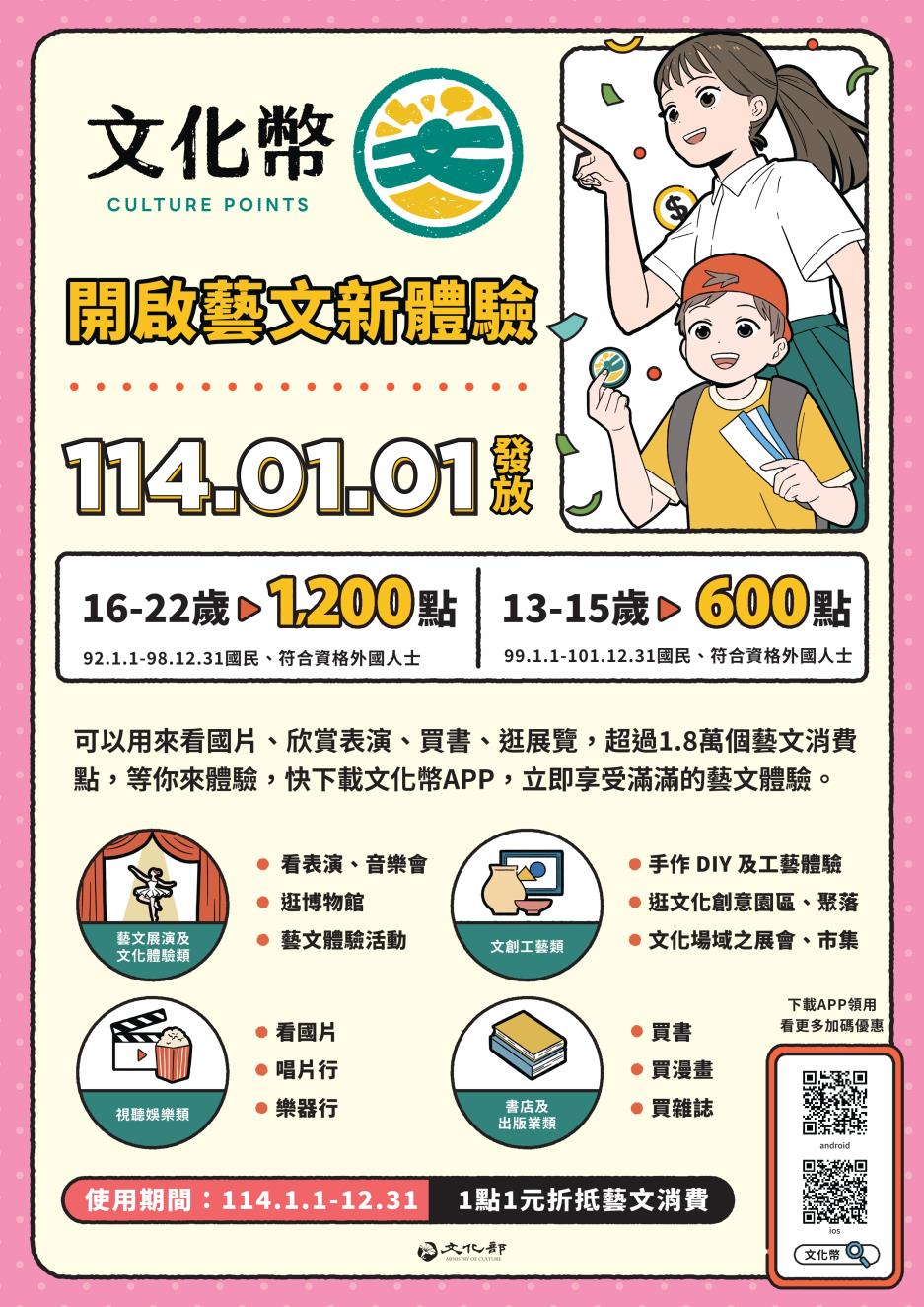 文化幣可以用來看國片、欣賞表演、買書、逛展覽